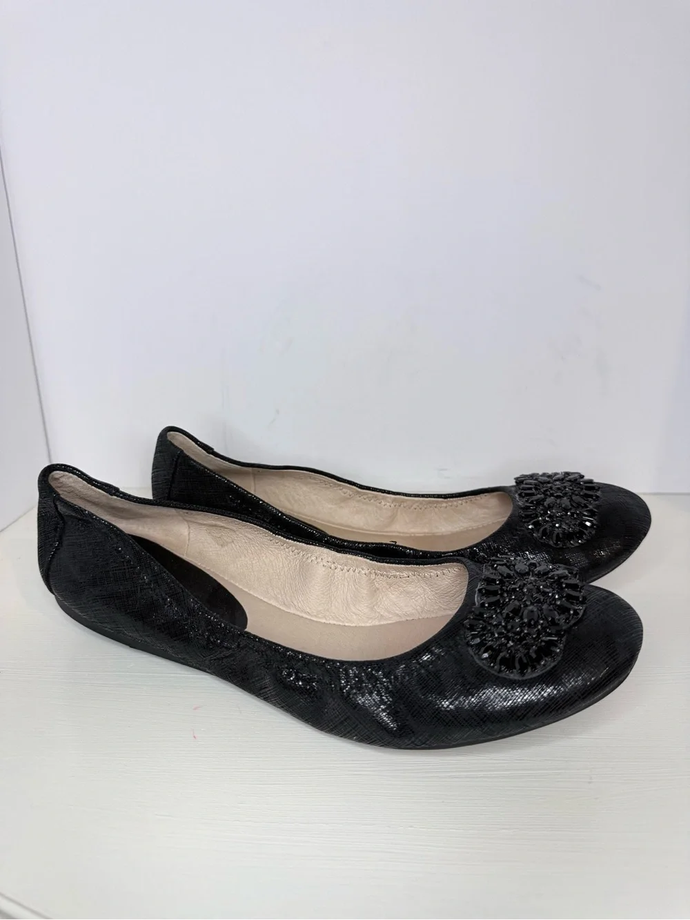 ANTONIO MELANI Black Embellished Ballet Flats 9.5 M
